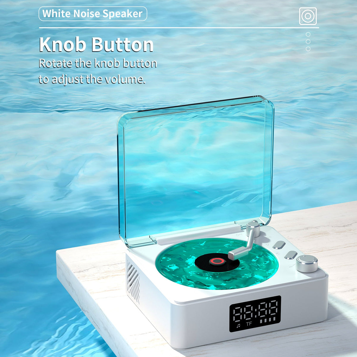 Retro-style Wireless waves Bluetooth Speaker for Sea White Noise with Bedroom Clock & Ambience Light, A Great Gift Suited for Computer Desktop