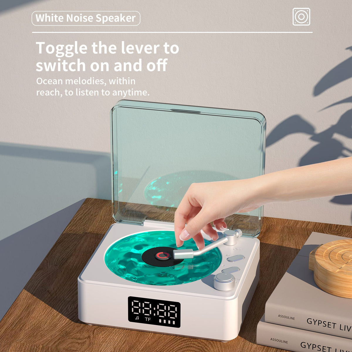 Retro-style Wireless waves Bluetooth Speaker for Sea White Noise with Bedroom Clock & Ambience Light, A Great Gift Suited for Computer Desktop