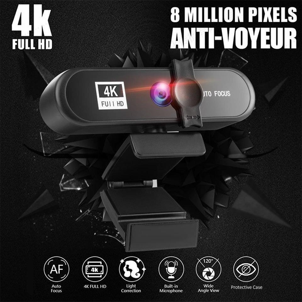 2K 4K Pc Webcam With Gift Tripod Autofocus Usb Web Camera Laptop Mini Camera 1080P with Microphone For Full Widescreen Laptop USB Webcams Privacy Shutter Tripod Desktop Notebook Webcam Video Calling Recording Webcam
