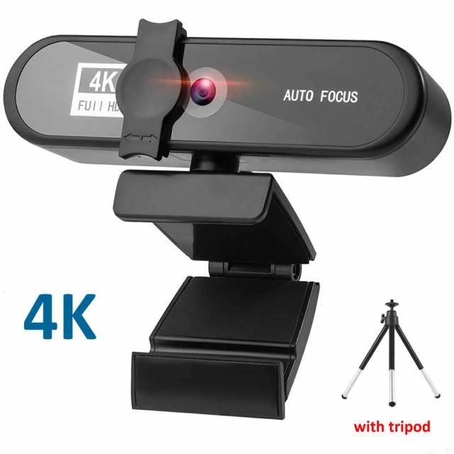 2K 4K Pc Webcam With Gift Tripod Autofocus Usb Web Camera Laptop Mini Camera 1080P with Microphone For Full Widescreen Laptop USB Webcams Privacy Shutter Tripod Desktop Notebook Webcam Video Calling Recording Webcam
