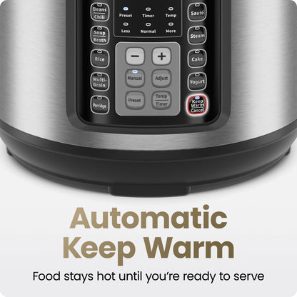 Chefman 13-in-1 Electric Pressure Cooker, 6-Quart Multicooker with Touchscreen Controls, Slow Cooker, Steamer, Sauté, Soup, Chili, Delay Start & Keep Warm, Stainless Steel