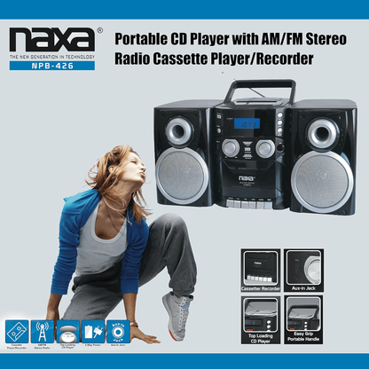 Naxa Portable CD Player with AM FM Stereo Radio Cassette Player and Recorder