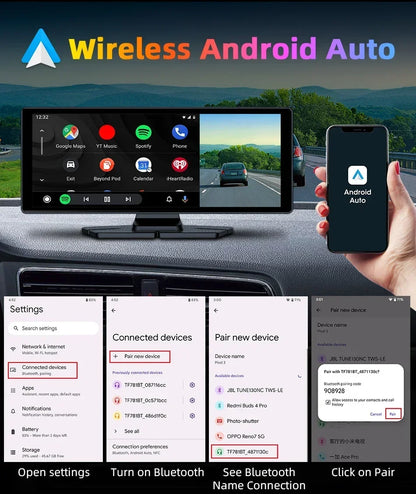 10.26" Portable CarPlay Screen – Wireless Car Stereo Touch Display