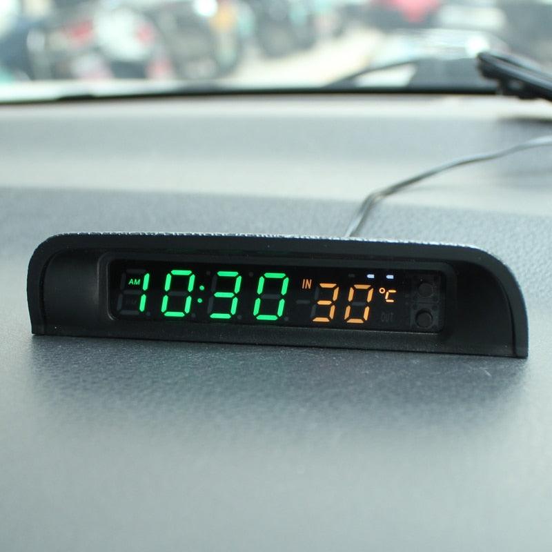 Solar Car Digital Clock Thermometer Dual Color Display Smart Switch High Precision LED Digital Clock Dashboard Solar Powered Car Electronic Clock Stick-On Luminous Car Clock Dashboard Auto Clock Car Watch Clock with Adjustable Brightness Date Temperature