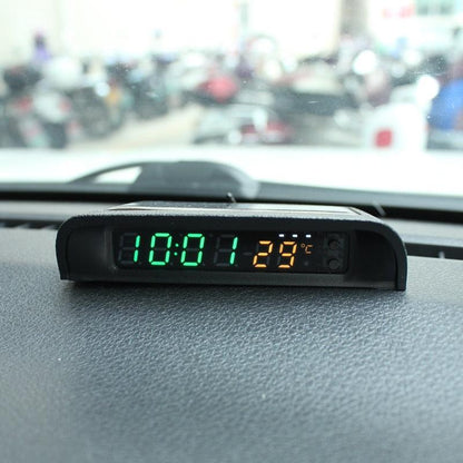 Solar Car Digital Clock Thermometer Dual Color Display Smart Switch High Precision LED Digital Clock Dashboard Solar Powered Car Electronic Clock Stick-On Luminous Car Clock Dashboard Auto Clock Car Watch Clock with Adjustable Brightness Date Temperature