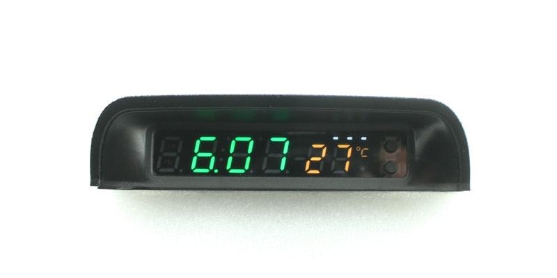 Solar Car Digital Clock Thermometer Dual Color Display Smart Switch High Precision LED Digital Clock Dashboard Solar Powered Car Electronic Clock Stick-On Luminous Car Clock Dashboard Auto Clock Car Watch Clock with Adjustable Brightness Date Temperature
