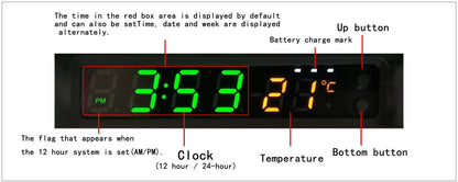 Solar Car Digital Clock Thermometer Dual Color Display Smart Switch High Precision LED Digital Clock Dashboard Solar Powered Car Electronic Clock Stick-On Luminous Car Clock Dashboard Auto Clock Car Watch Clock with Adjustable Brightness Date Temperature